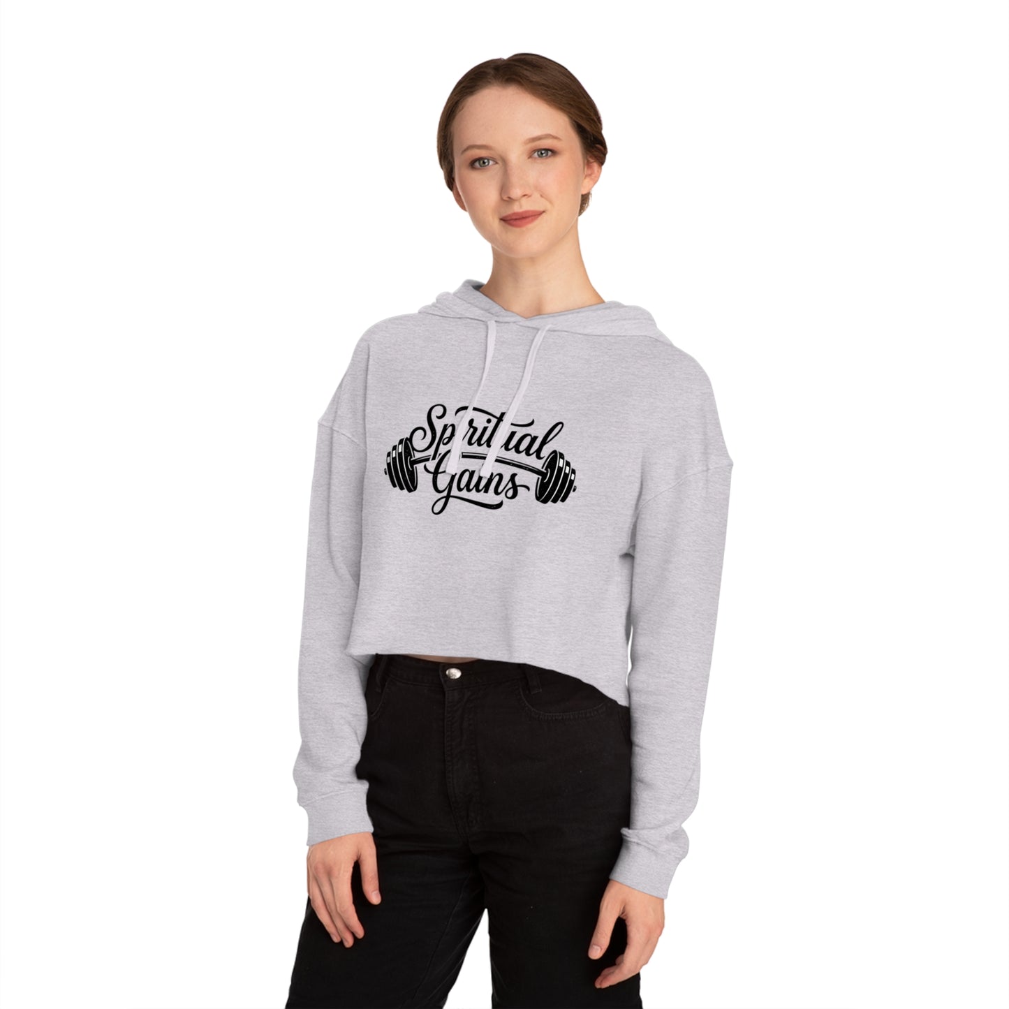 Spiritual Gains Cropped Hoodie — Women’s Gym & Faith Graphic Sweatshirt