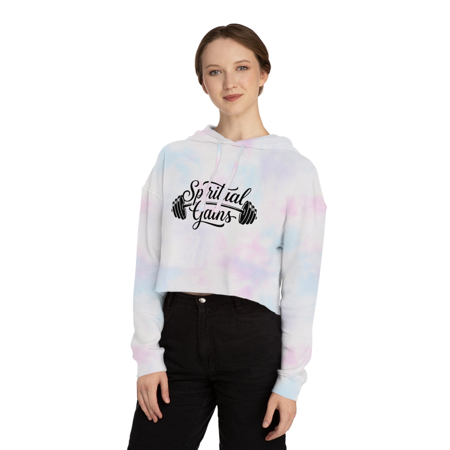 Spiritual Gains Cropped Hoodie — Women’s Gym & Faith Graphic Sweatshirt