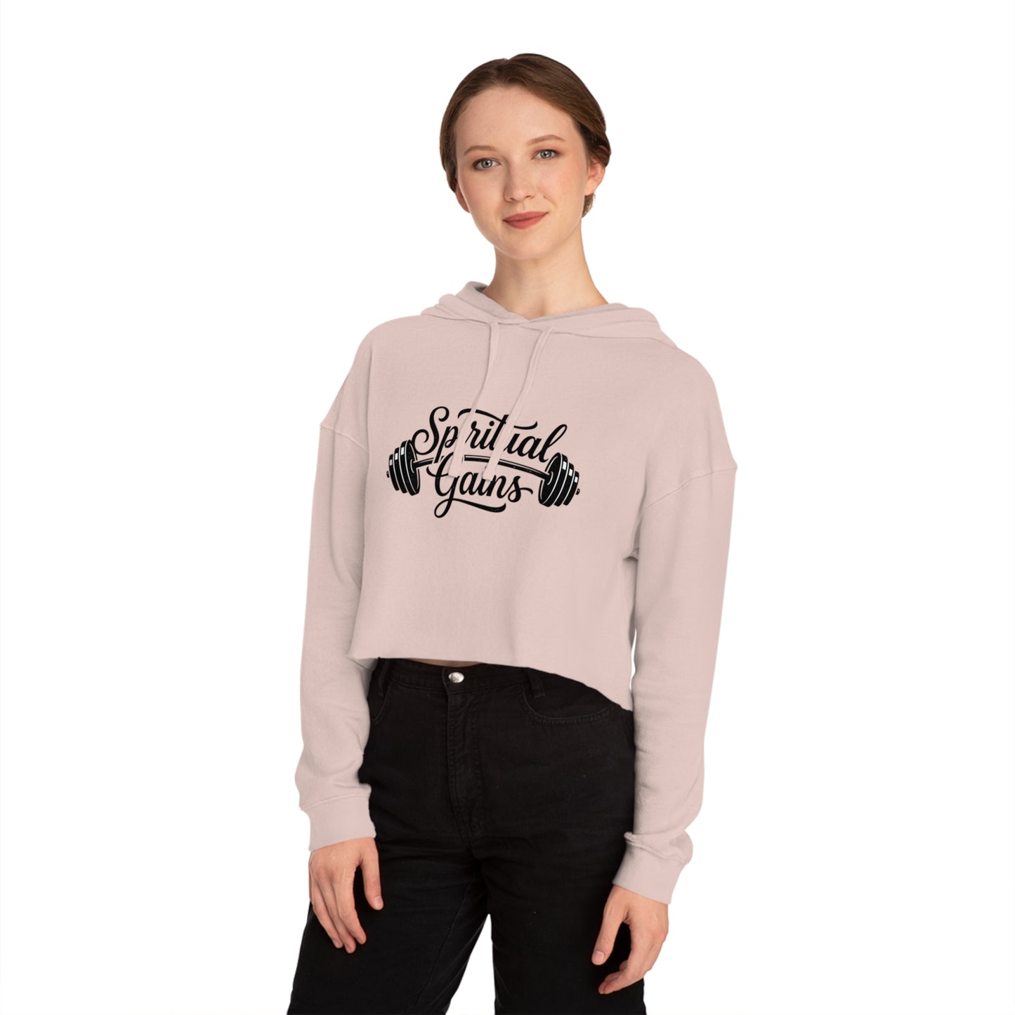 Spiritual Gains Cropped Hoodie — Women’s Gym & Faith Graphic Sweatshirt