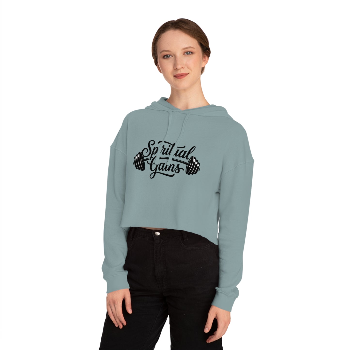Spiritual Gains Cropped Hoodie — Women’s Gym & Faith Graphic Sweatshirt