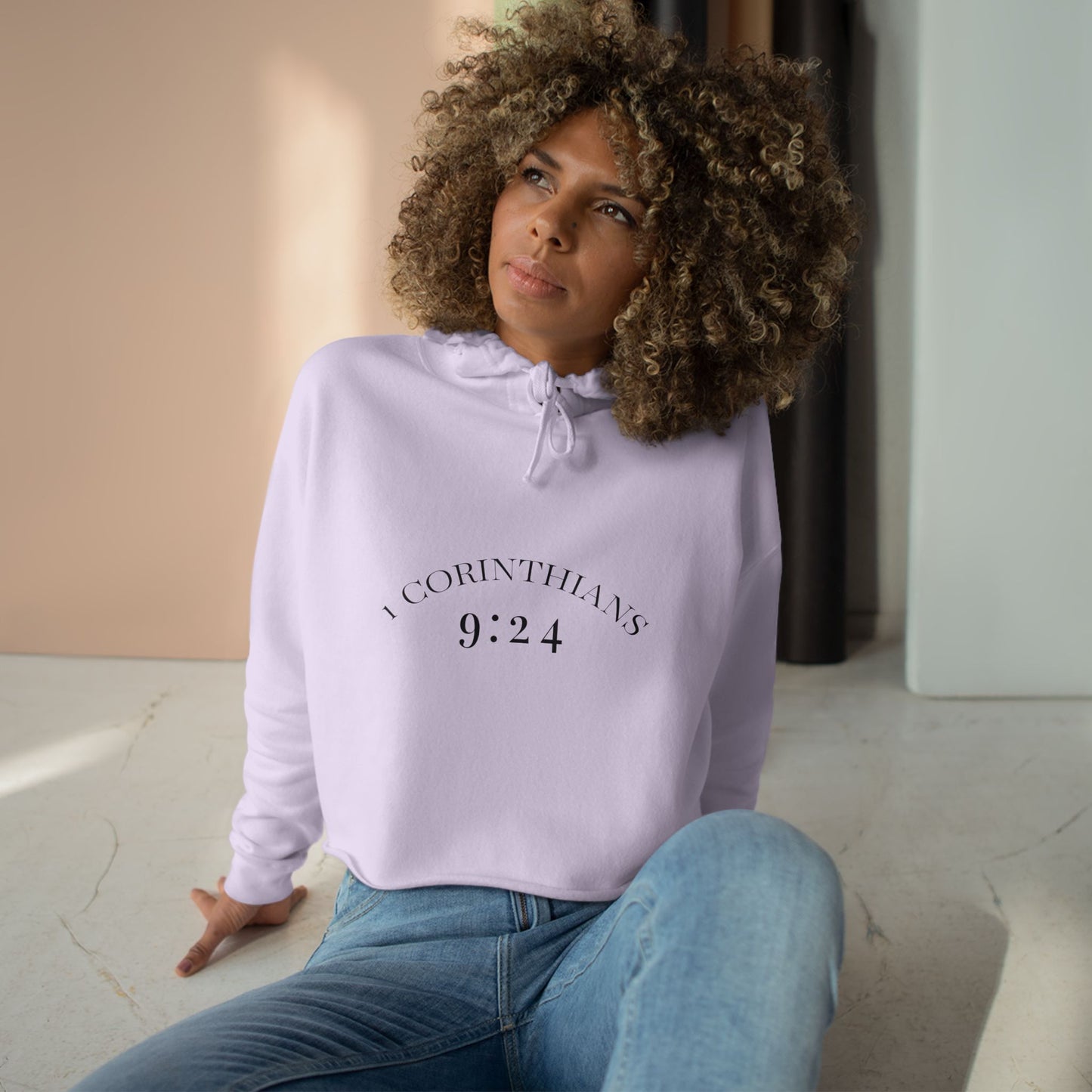 Crop Hoodie — 1 Corinthians 9:24 ‘Run to Win’ Minimal Christian Crop Hoodie