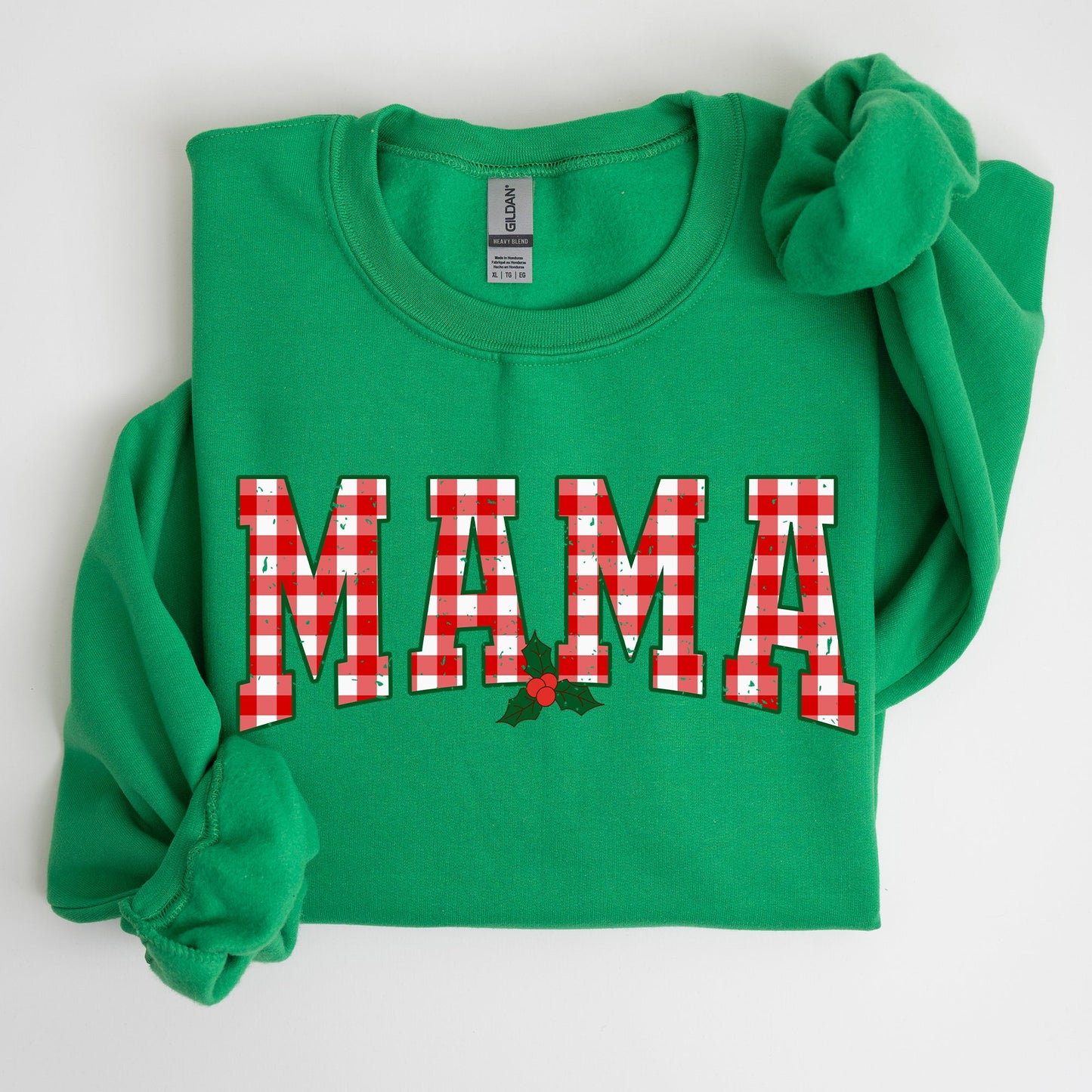 Mama Red Checkered Christmas Plaid Holly Winter Santa Xmas Festive Cozy Sweatshirt